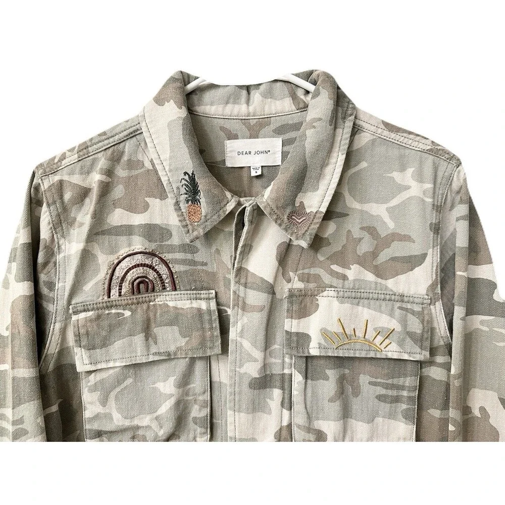 Dear John Womens Size Small Desert Sage Camo Embroidered Roxie Denim Jacket EUC - Picture 4 of 13